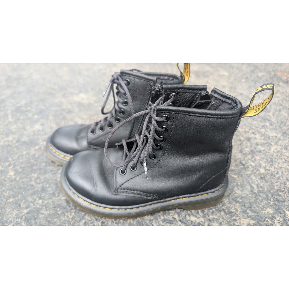 DR MARTENS 1460 J Kids Black Softy T Leather Zip Combat Boots Size US 12 UK‎ 11